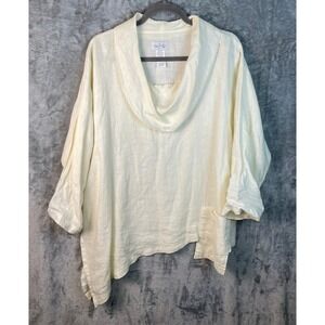 Mosaic Tunic Top Womens L Cream Cowl Neck Linen Pocket Asymmetrical Lagenlook